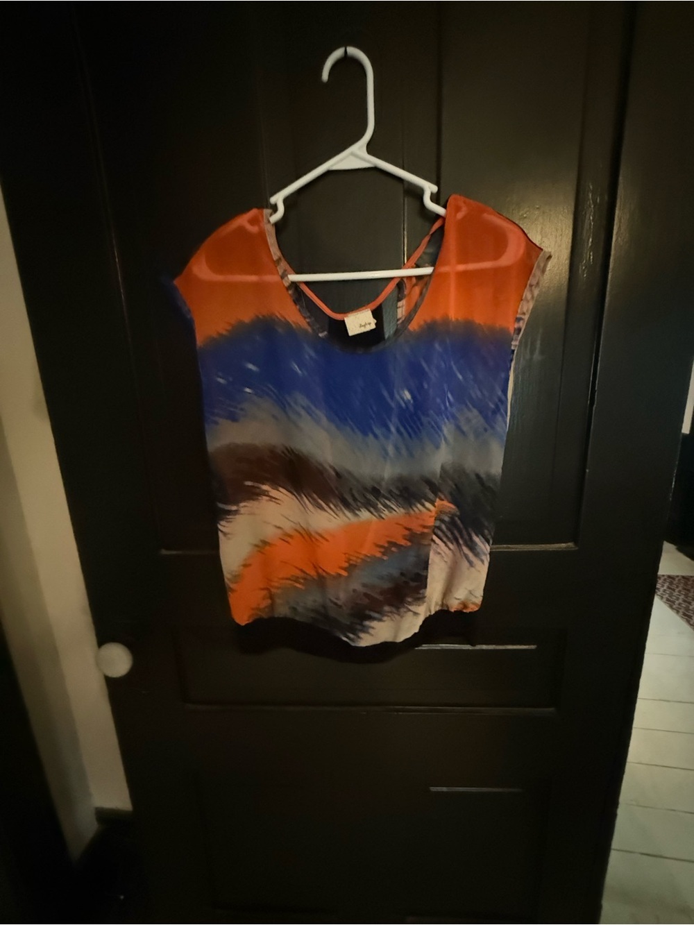 Daytrip Wave-Print Cap Sleeve Top in Orange and Blue